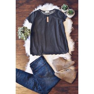 🌸Lavender Field mesh & velvet striped top